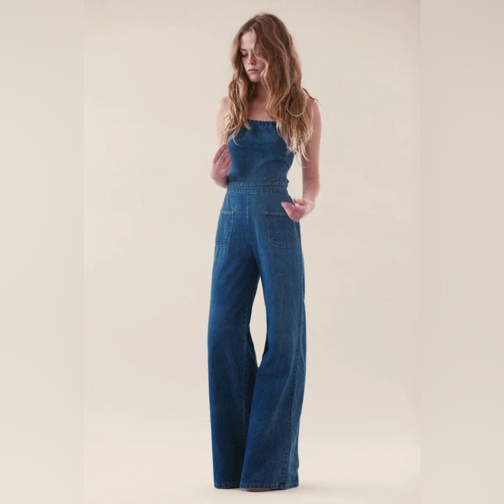 Stoned Immaculate Dark Blue Denim Wide-Leg Jumpsuit